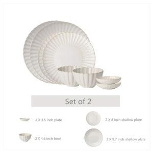 White Scalloped Ceramic Tableware - 8 Piece Set (2 People)