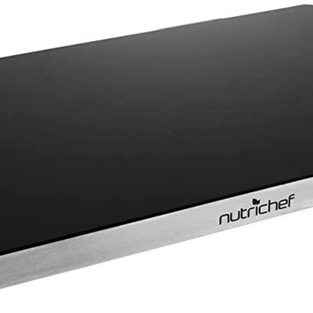 NutriChef Stainless Warming Hot Plate - Keep Food Warm w/ Portable Electric Food Tray Dish Warmer w/ Black Glass Top, For Restaurant, Parties, Buffet Serving, Table or Countertop Use - AZPKWTR45