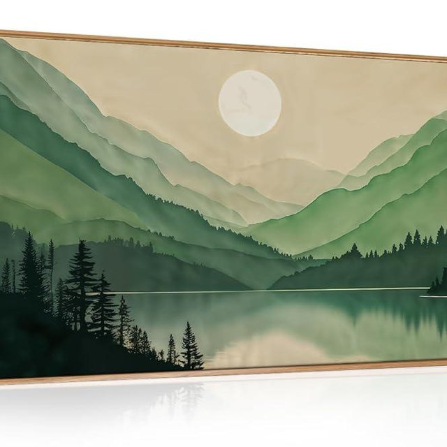 Celestdeco Watercolor Mountain Framed Canvas Wall Art Set, Boho Sun Forest Wall Decor, Green Scenery Wall Painting, Modern Woodland Artworks for Living Room, Bedroom, Dining Room, Office - 20" x40x1