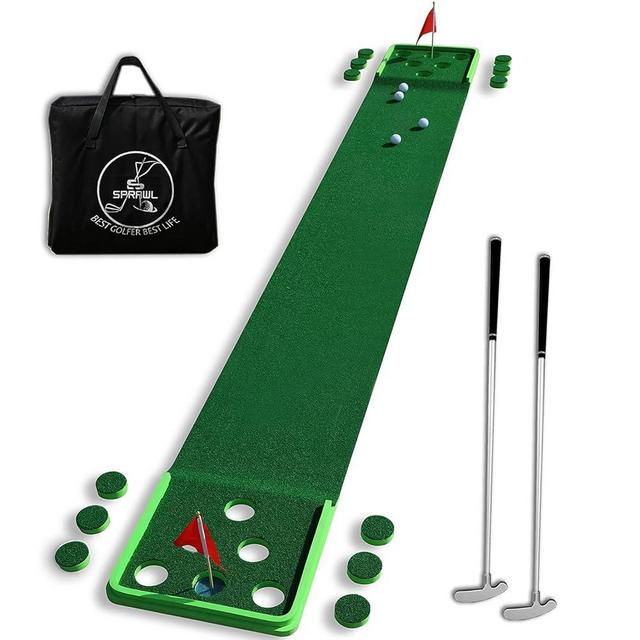 SPRAWL Golf Pong Game Set Putting Mat Indoor & Outdoor Golf Putters Putting Green Practice Training Aid Golf Gifts for Home, Office, Backyard