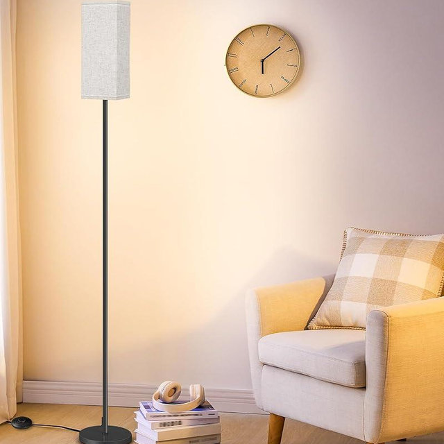 GOEBLESON Floor Lamp, Pole Lamp with Foot Switch, Modern Standing Lamp Lampshade, Minimalist Freestanding Lamp (Bulb Not Included), for Living Room, Bedroom Office FCC Listed, Black and Beige E07LD05