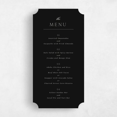 Black Ticket Wedding Menu - Zariah