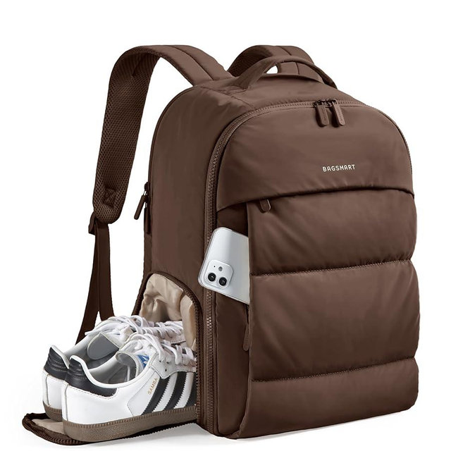 BAGSMART 30L Travel Backpack for Women, Carry on Backpack for Airplanes, Gym Backpack with Shoe Compartment, Lightweight Travel Bag Fits 15.6 Inch, Water-Resistant, Chocolate