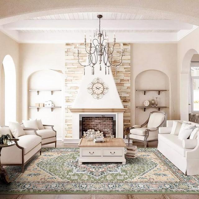 BESTSWEETIE Area Rugs 9x12 Rugs, Washable Rugs 9x12 Area Rug, Non Slip Water Repellent Floor Carpet, Low Pile Doormat Soft Vintage Rug for Living Room Bedroom Dinning Room Nursery Indoor