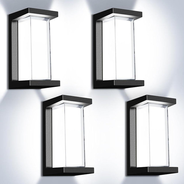 Juyace 18W Exterior Lighting Fixtures 4 Pack Budget-Friendly Outdoor Porch Lights Modern Black Sconces Wall Mount 1800Lm 6000K IP65 Waterproof for Garage House Patio Front Door Entryway