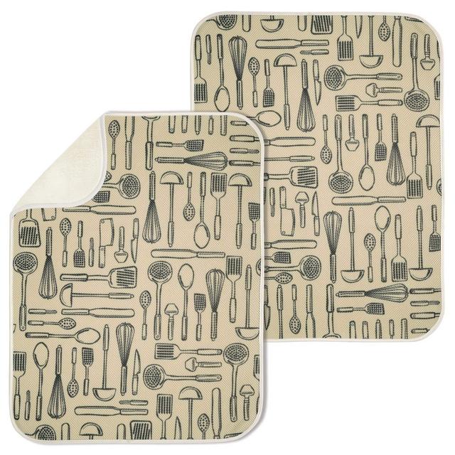 mDesign Absorbent Kitchen Countertop Dish Drying Mat - Pack of 2, 24&quot; x 18&quot;, Wheat/Ivory