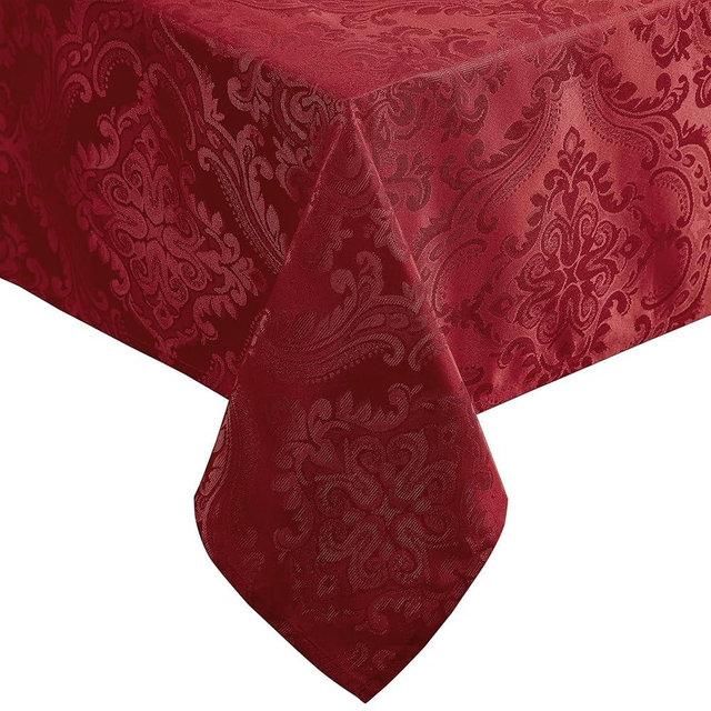 Elrene Home Fashions Caiden Elegance Damask Waterproof, Stain & Wrinkle Resistant Fabric Tablecloth, 60" x 84" Oblong/Rectangle, Red