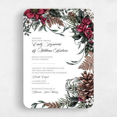 Red Rounded Wedding Invitation - Poconos Bloom