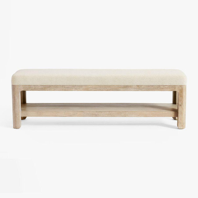 Aptos Upholstered Bench, Sandwash, Performance Boucle Oatmeal