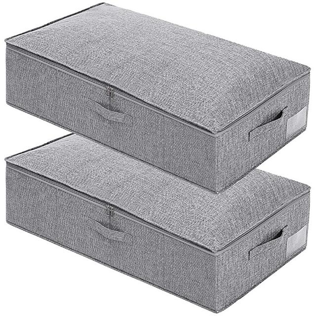 Punemi Under Bed Storage,2 Pack Clothes Storage Bags Organzier Container with 3 Handles and 2 Sturdy Zippers,Ultra Thick Fabric Folding Blanket Storage Box with Lid,30x15x6.7inch,Grey
