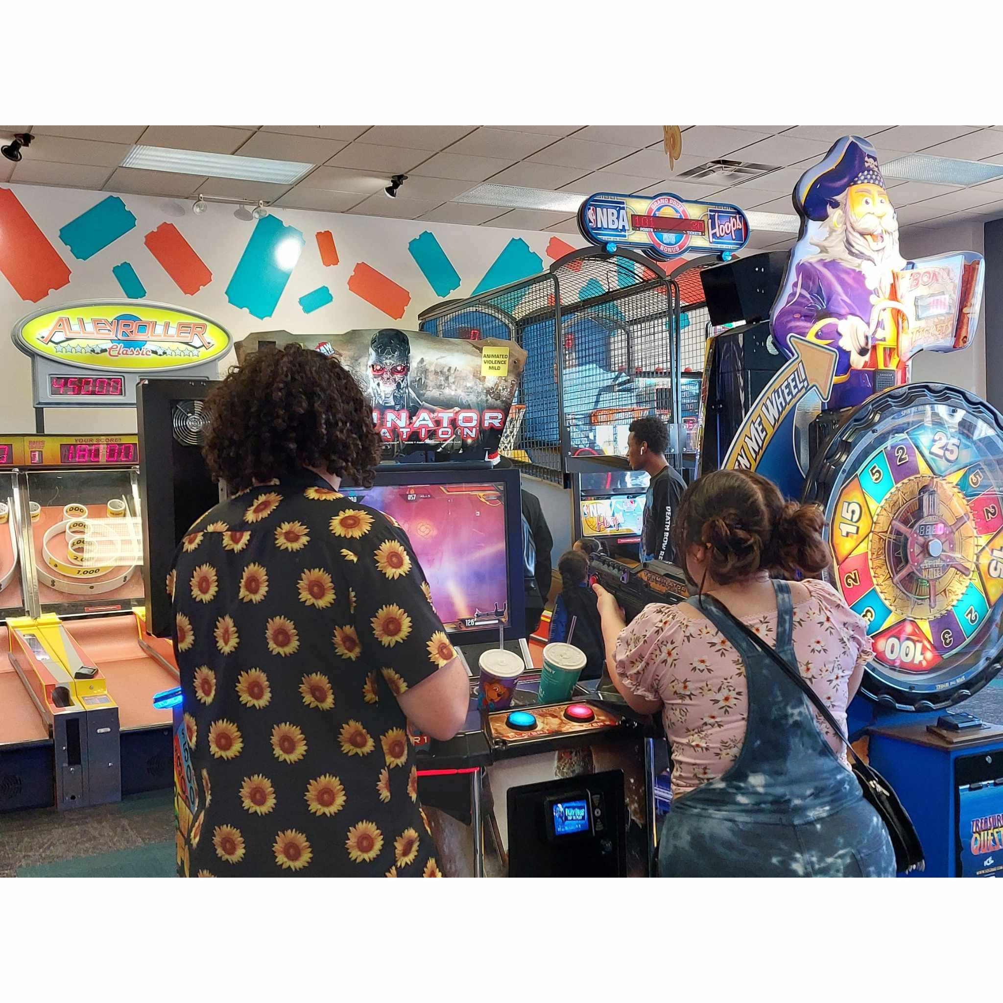 Connie's mom took them to Chuck E Cheese