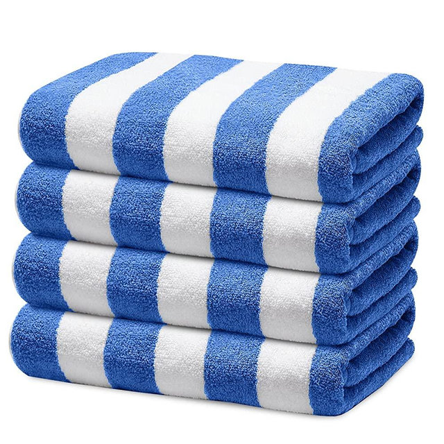 Avalon Cabana Beach Towels - (Value Pack of 4) Size 30x60 Inch 100% Ring Spun Cotton, Highly Absorbent Large Pool Towels, Super Soft and Quick Drying, Perfect for Gifts (Blue Stripe)