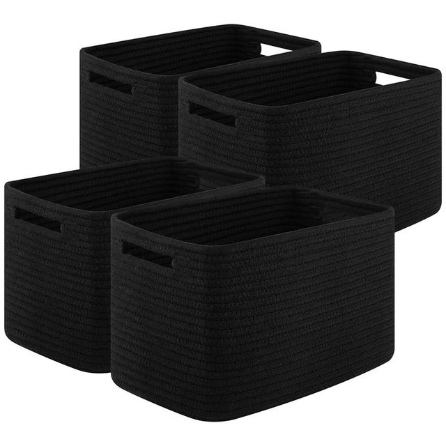 OIASKET Storage Baskets for Organizing, Woven Decorative Baskets for Shelves - Books, Towels, and Clothes, Cotton Rope Toy Storage Bins, 12.7''Lx9''Wx7.8''H, Pack of 4, Black
