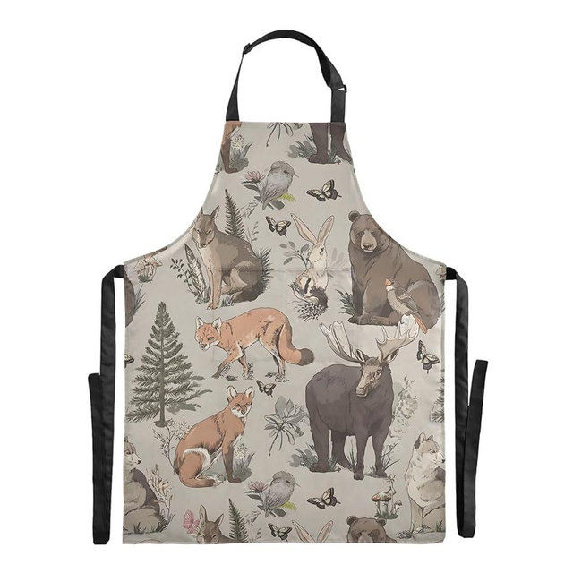 Bolaz Kitchen Aprons for Cooking Women with Pockets Waterproof Apron Vintage Forest Animal Bib Adjustable Baking Work