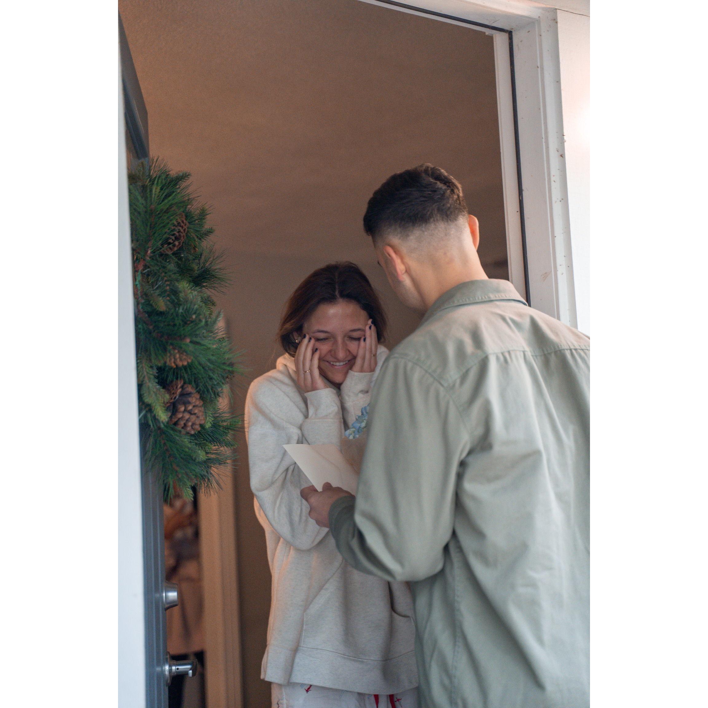 Matt showed up at my doorstep to tell me that he was going to propose today! Clearly you can tell I was shocked (and freshly out of bed)!