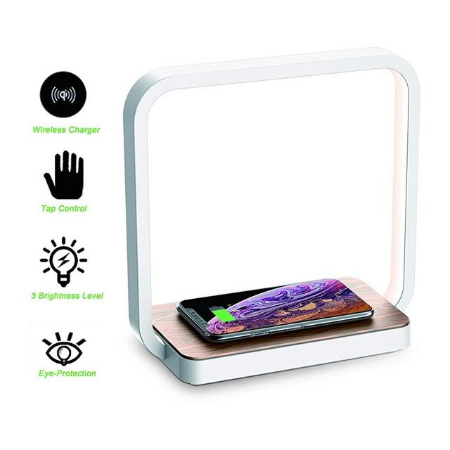 Bedside Lamp Qi Wireless Charger LED Desk Lamp with Touch Control 3 Light Hues,Table Lamp Eye-caring Reading Light for Kids, Adults, Home, Dorm and Office,Wireless Charge for All Qi Devices