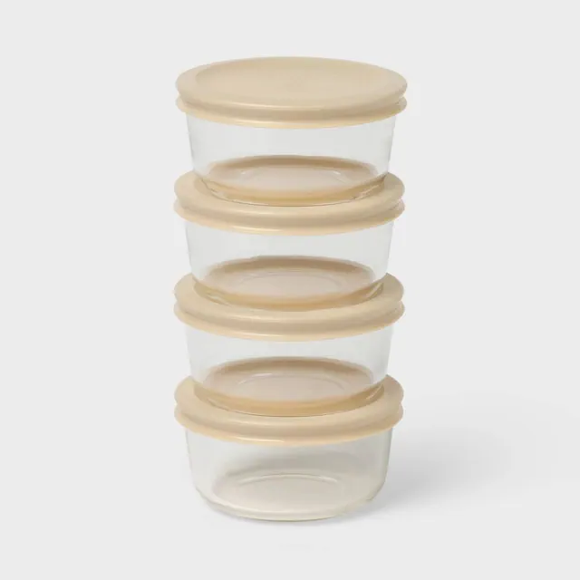 8pc 1c Round Glass Food Storage Container Set Oatmeal - Room Essentials™