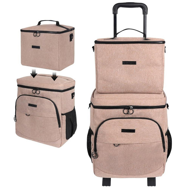 Soft Cooler with Wheels - Double Layer with Lunch Bag Collapsible Rolling Cooler, Large Removable Leakproof Portable Ice Packs for Camping Picnic Beach Travel