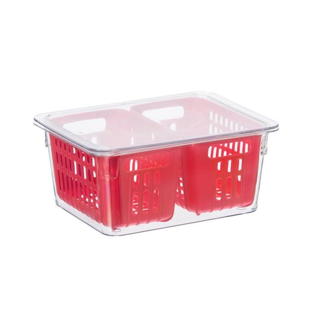 OGGI 8.75" x 6.75" x 3.75" Berry Container for Fridge - Double Colander Basket