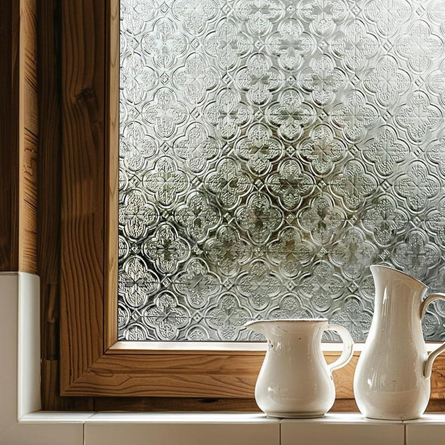 3D Stained Glass Window Film, Decorative Window Privacy Film for Bathroom,Front Door,Home, Sun Blocking Heat Control,Static Cling, Flowering Crab-Apple 23.6inch x 35.4inch