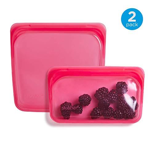 Stasher Reusable Silicone Food Bag, Sandwich Bag and Snack Bag, Storage Bag, Raspberry Pink