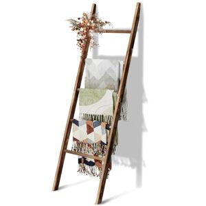5-Tier Blanket Ladder Wooden, 5.3FT(63'') Blanket Quilt Holder Rack Decorative Ladder, Easy Assembly, Rustic Farmhouse Ladder Shelf for The Living Room Bedroom Bathroom Home Decor, Brown
