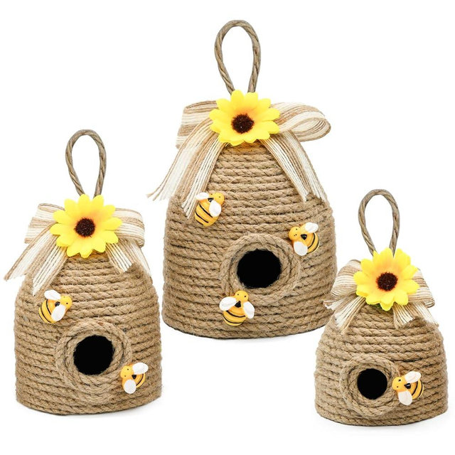 nuvagiki Bee Hive Decor, 3 Pack Farmhouse Bee Decorations Indoor, Rustic Bee Themed Home Decor, Spring Summer Bee Home Decor for Kitchen, Sunflowers Decorations