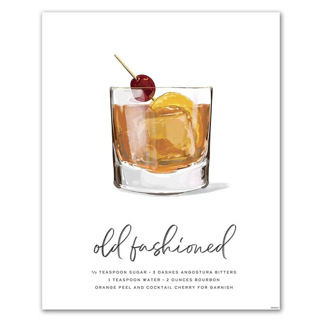 Old Fashioned Wall Art | 8x10 Unframed Bourbon Cocktail Print & Poster | Whiskey Wall Decor for Home Bar, Kitchen, Dining Room | Bar Cart & Lounge Decor | Mod Day Art