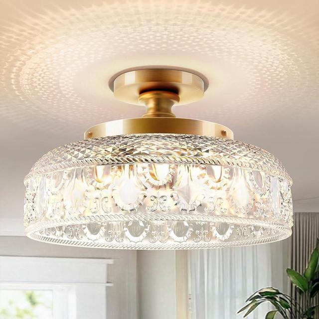 Lamomo Semi Flush Mount Ceiling Light, Upgraded Larger Golden Hallway Light Fixture, 3-Bulb Globe Glass Close to Ceiling Light,Indoor Hanging Light for Bedroom Kitchen Porch Hallway,Bulbs Not Included