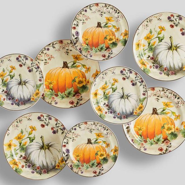 Botanical Harvest Pumpkin Stoneware 8-Piece Dinnerware Set