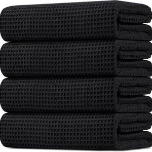 HOMEXCEL Waffle Bath Towels Set 4 Pack, Black