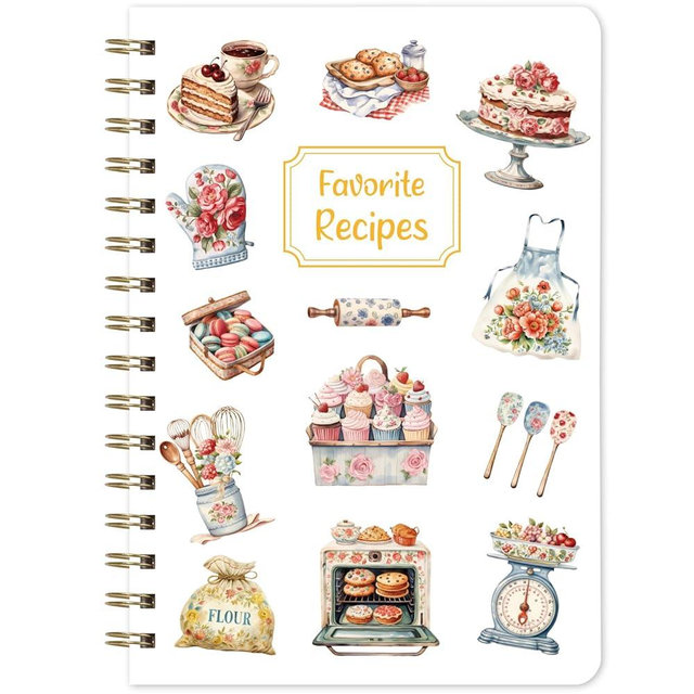Blank Recipe Book to Write in Your Own Recipes 6 X 8.6 inch Hardcover 140 Pages Flower Baking with Tag Stickers New Year Gift for Mom Wife Women