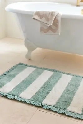 Maeve Ruffled Stripe Tufted Bath Mat