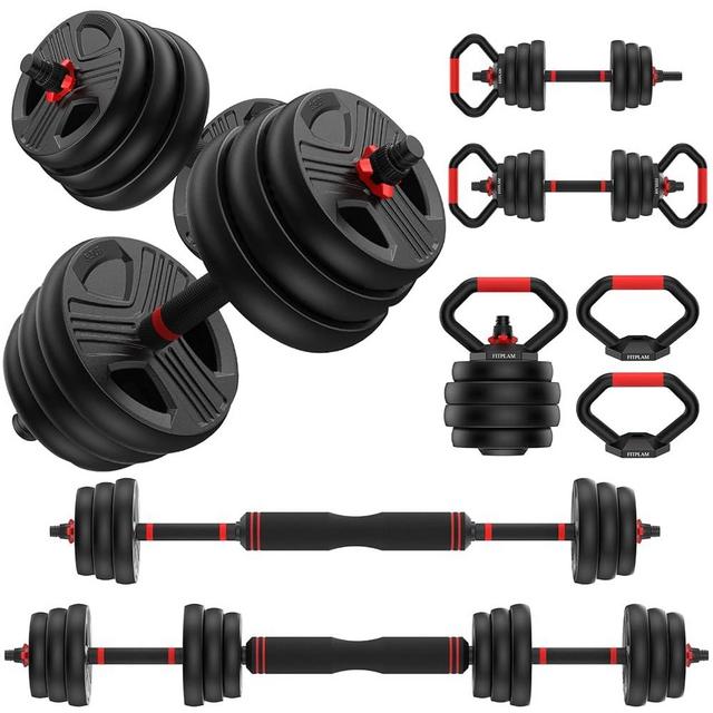 FITPLAM Adjustable dumbbell set,10/20/35/45/55/70/90lbs Free Weights set with upgraded nut, 4 in 1 Weight Set Used as Kettlebells, Barbell, Push up Stand, Fitness Exercise for Home Gym Suitable Men/Women