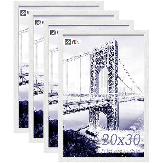 VCK 20x30 Poster Frame Set of 4, Textured Exclusive Solid Wood White Picture Frames, Wall Gallery Frame