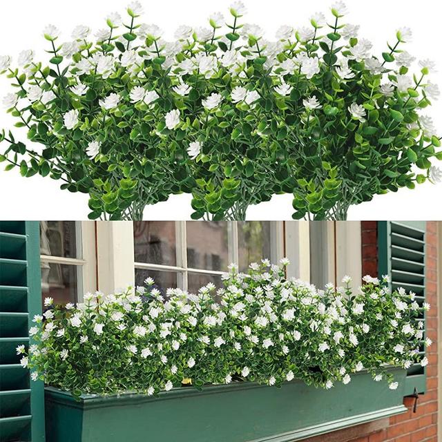 HAPLIA 20 Bundles Artificial Flowers, Fake Artificial Greenery UV Resistant No Fade Faux Plastic Plants for Wedding Bridle Bouquet Indoor Outdoor Home Garden Kitchen Office Table Vase (White)