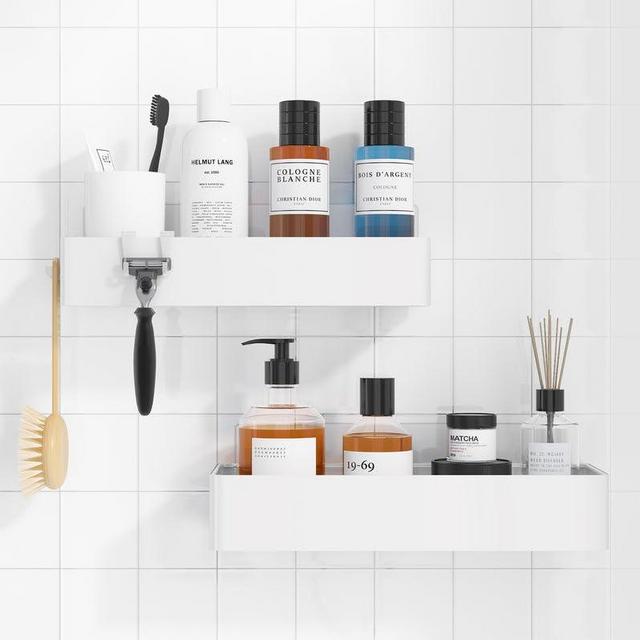 Kitsure Large Shower Caddy - 2 Pack Adhesive Shower Organizer, Drill-Free Shower Shelves for Inside Shower, Rustproof Stainless Steel Shower Rack for Bathroom, White