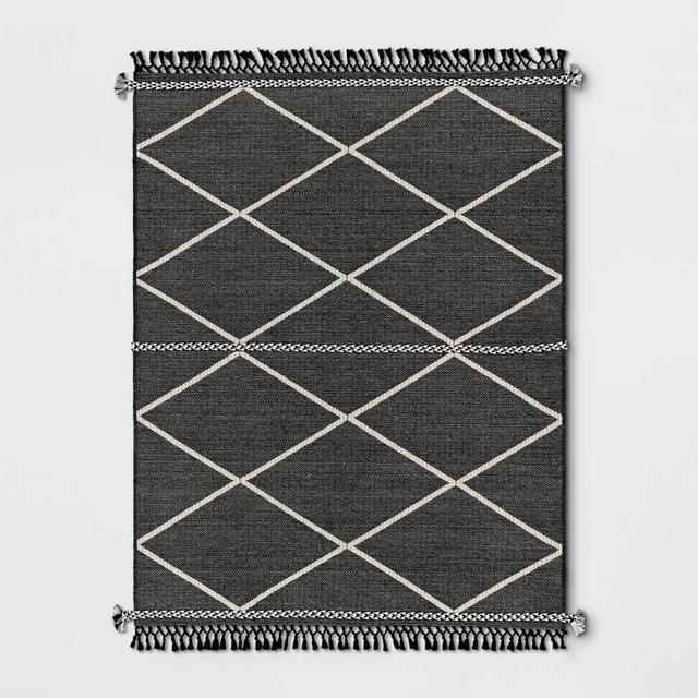 5' x 7' Woven Tapestry with Braid Outdoor Rug Charcoal Gray - Threshold™