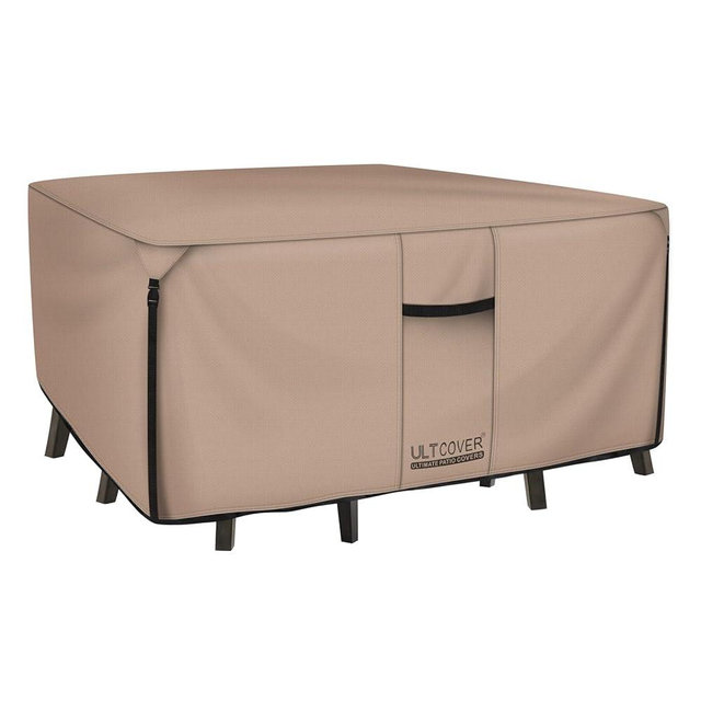 ULTCOVER Square Patio Heavy Duty Table Cover - 600D Tough Canvas Waterproof Outdoor Dining Table and Chairs General Purpose Furniture Cover Size 106 inch