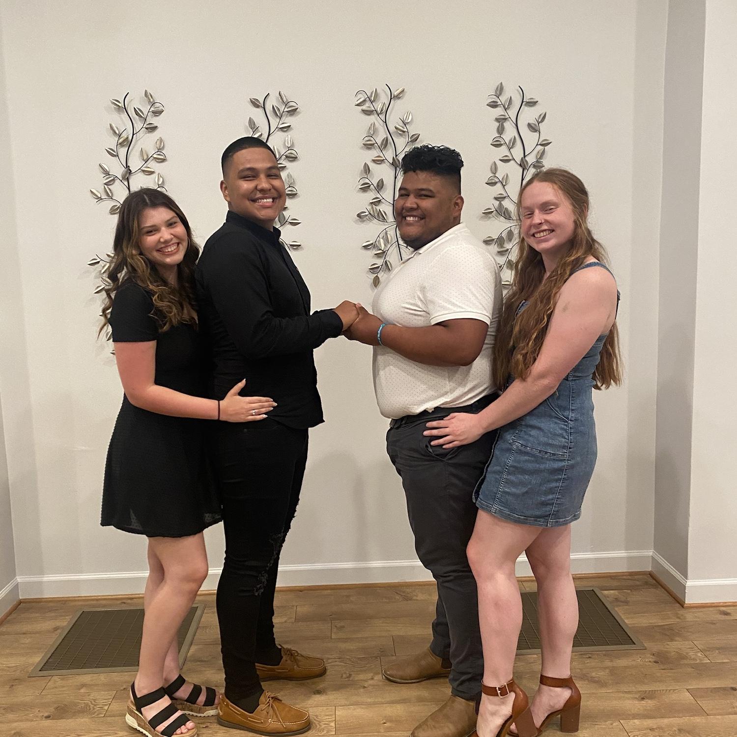 This picture includes Kelsey and Javi, with Javi's Brother Tony and his fiancé Laura. Both Tony and Laura feature in our wedding party, Tony as a bestman and Laura as a bridesmaid.