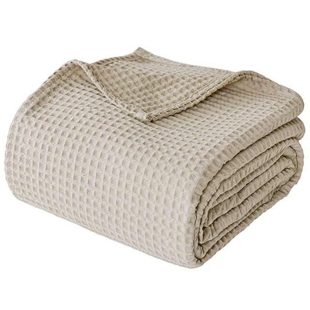 PHF 100% Cotton Waffle Weave Blanket Twin Size 66" x 90" - Pre-Washed Soft Lightweight Breathable Blanket for All Season - Perfect Blanket Layer for Couch Bed Sofa - Elegant Home Decoration - Khaki