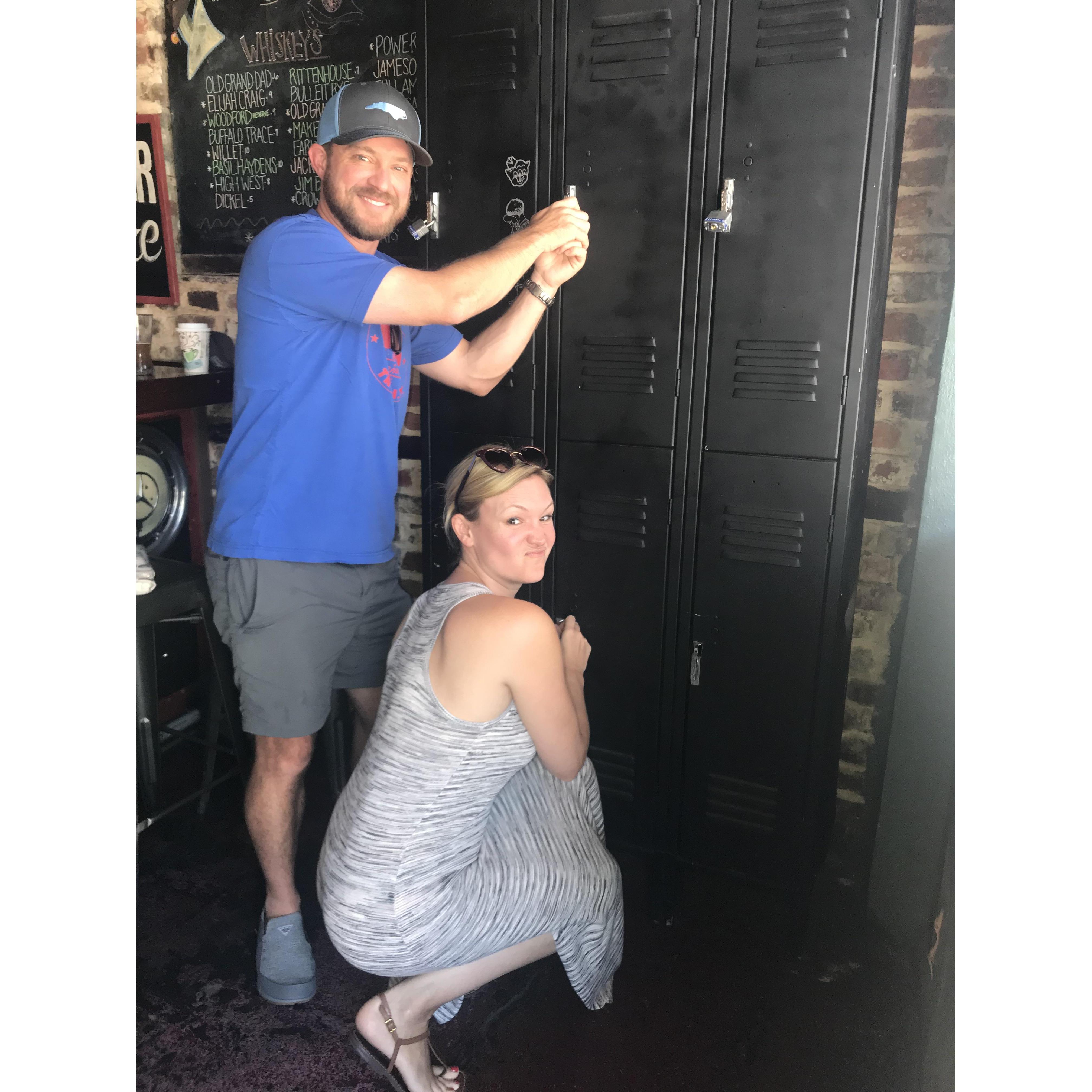 Recreating our Middle School Locker relationship...He called me "clingy"...my locker was assigned below his, so I always had to be there...you decide who was right.