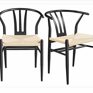 Two Modern Rattan Chair for Kitchen, Dining, Black