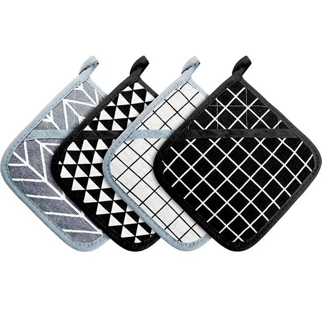 Large Cotton Pot Holders Oven Mitts Set Heat Resistant Pot Holders Square Pot Holder for Kitchen (4)