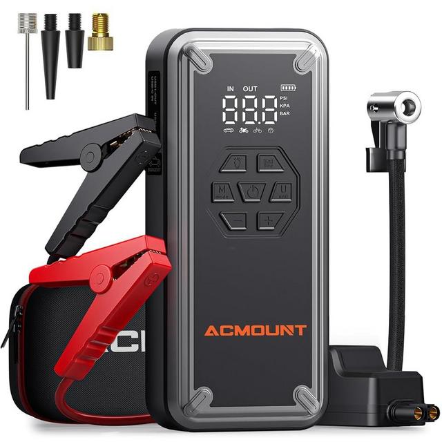 Acmount Jump Starter W160 3000A Car Jump Starter with Tire Inflator Portable Air Compressor, 150PSI Tire Inflator with LCD Display, 12V Car Battery Jumper Pack for Up to 9.0 Gas/8.0L Diesel, LED Light