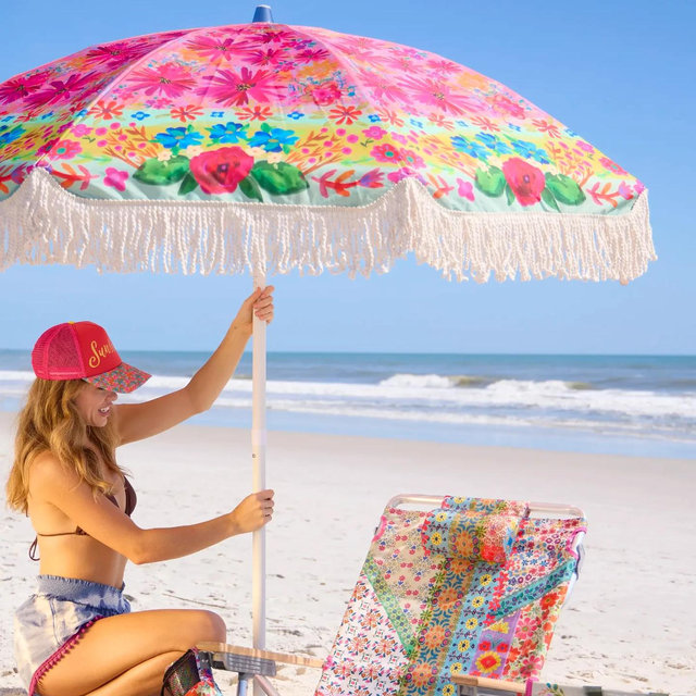 Beach Umbrella - Hot Pink Floral