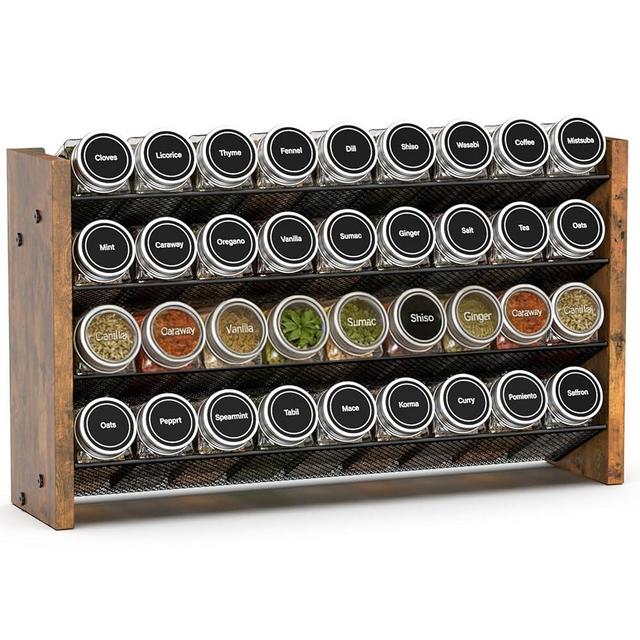 NESAPTO Spice Rack Organizer for Cabinet, Wooden 4 Tier Vertical Seasoning Organizers for Kitchen Pantry, Countertop/Wall Mount, Holds 36 Spice Jars (No Jars Included), 17.2" W × 9.4" H