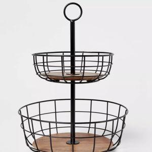 Iron and Mangowood Wire 2-Tier Fruit Basket Black - Threshold™: Traditional Round Produce Holder, Mango Wood & Iron This item is not available