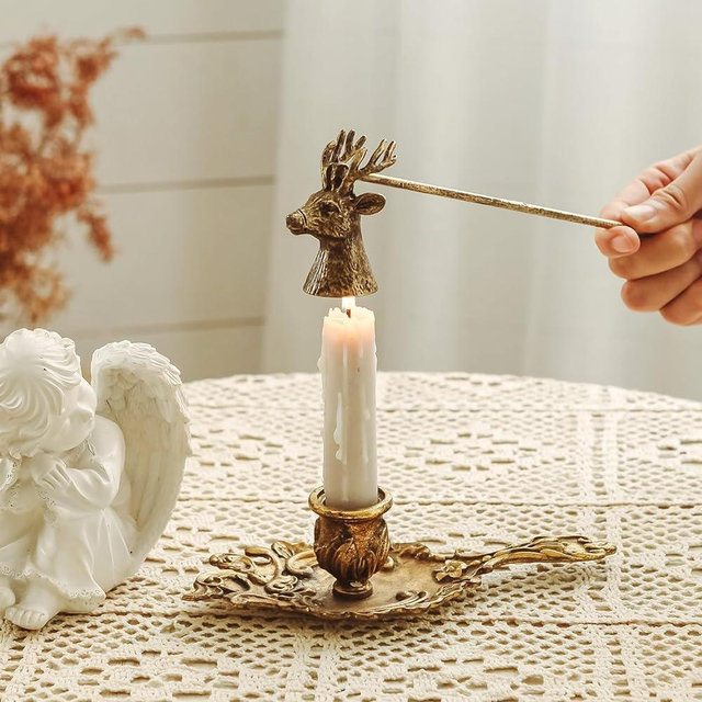 NIKKY HOME Candle Snuffer, Deer Decorative Candle Extinguisher Candlesnuffer with Long Handle Candle Snuffers Wick Snuffer Candle Accessory Farmhouse Decor Candle Accessories Gift