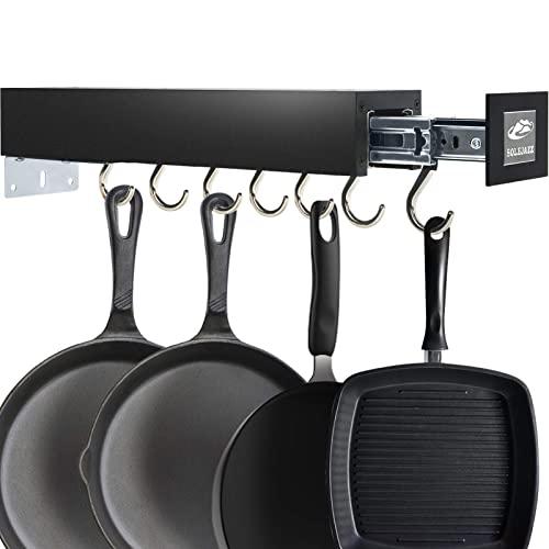 SOYO Adjustable Pot Racks Pan Utility Organizer 7 Hook for Hanging Pots and Pans, Pantry Organization and Storage, Black